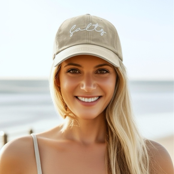 SALTY Women’s Beachy Baseball Cap Cotton Hat In Mocha Ash Embroidered Adjustable - Picture 1 of 5